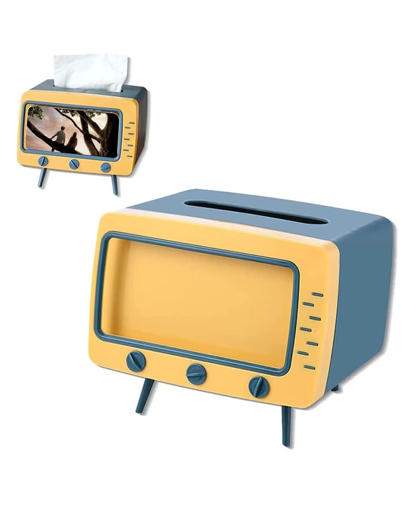 SGVAHY Tissue Box Holder Retro TV Tissue Box Cover Cute and Practical Cell Phone Holder Tampon Holder for Bathroom Kitchen Bedroom Dressers Desks and Tables Night Stands Creative Gift (TV Yellow) - Image 1